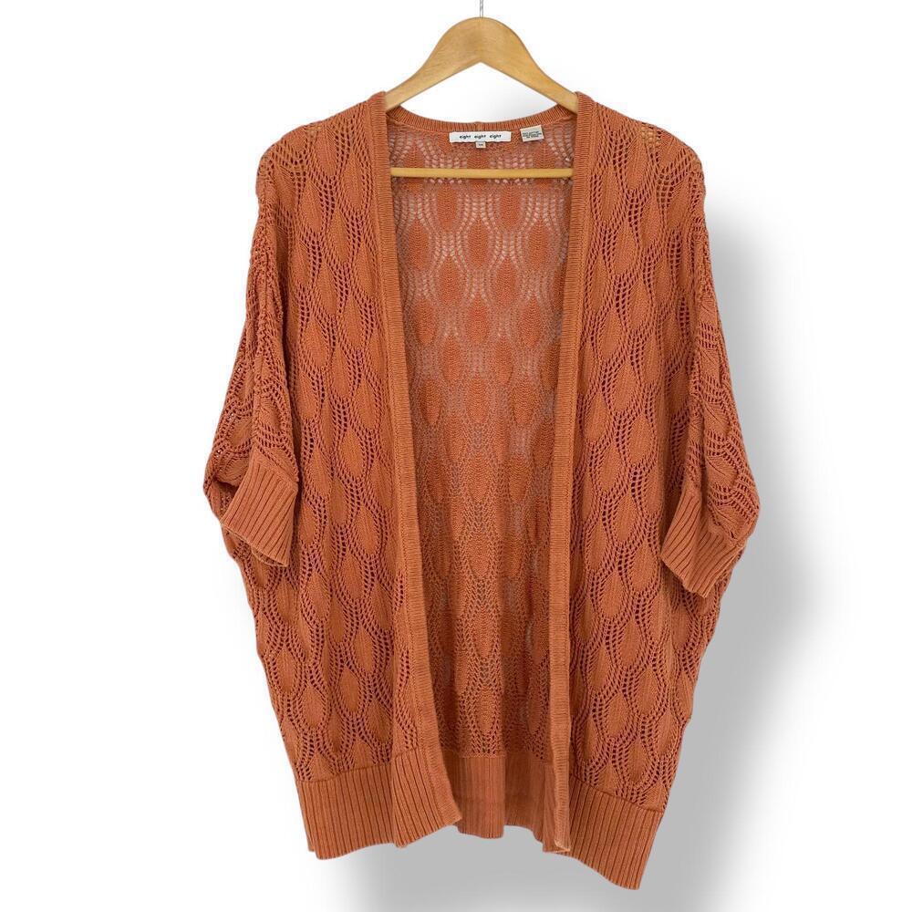 Chic Open Knit Coral SS Cardigan by Eight Eight Eight